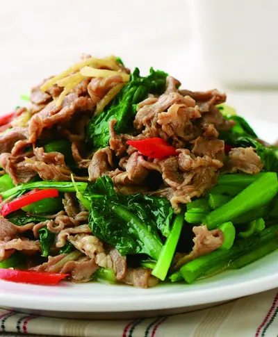 油菜炒羊肉片