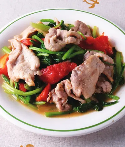 蕃茄菠菜炒肉片