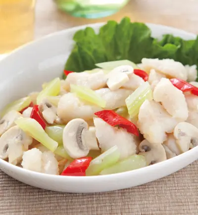 魚片拌蘑菇