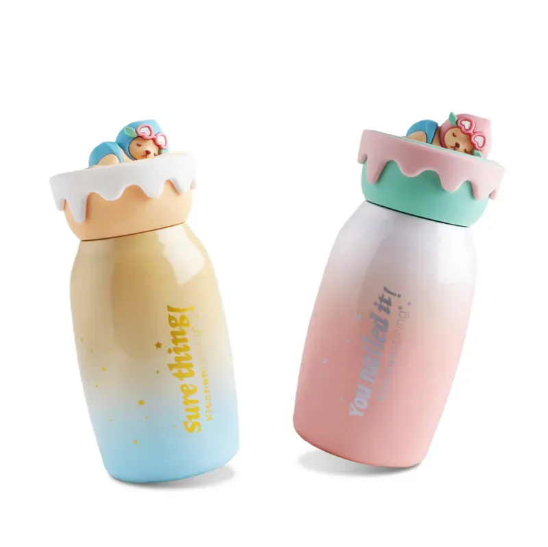 【kitchenspring】蜜桃熊保溫瓶( 粉嫩藍/ 漸層粉) 260ml